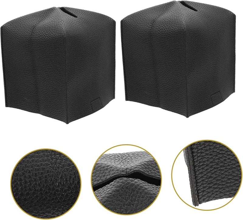 غطاء صندوق المناديل الأسود مجموعة من 2 حامل مناديل أنيق للمكتب غرفة المعيشة غرفة النوم - Image 2